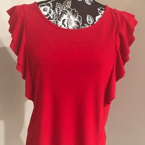 89th & Madison RED Butterfly Ruffle Sleeve Blouse Top Small NEW